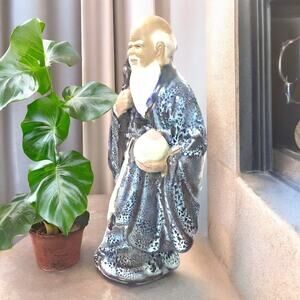 Vintage Chinese Asian Glazed Pottery Mudman Figurine 8 inch Collectible